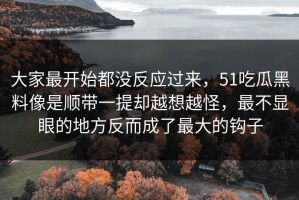 大家最开始都没反应过来，51吃瓜黑料像是顺带一提却越想越怪，最不显眼的地方反而成了最大的钩子